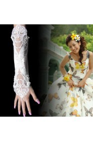 Satin Fingerless Elbow Length Wedding Gloves With Lace