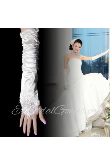 Satin Fingerless Elbow Length Wedding Gloves With Lace