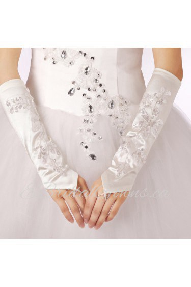 Satin Fingertips Elbow Length Wedding Gloves With Beads