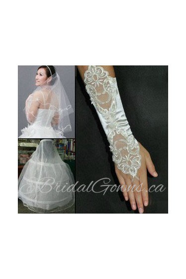 Satin Fingerless Elbow Length Wedding Gloves With Lace