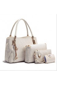 Women PU Shopper Tote White / Blue / Gold / Black