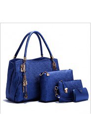 Women PU Shopper Tote White / Blue / Gold / Black