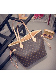 Women PU Shopper Tote Brown