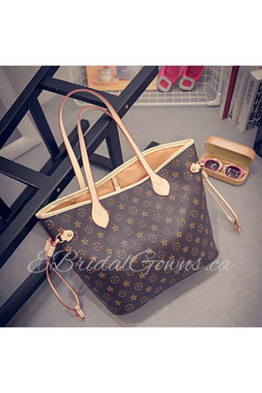 Women PU Shopper Tote Brown