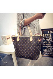 Women PU Shopper Tote Brown