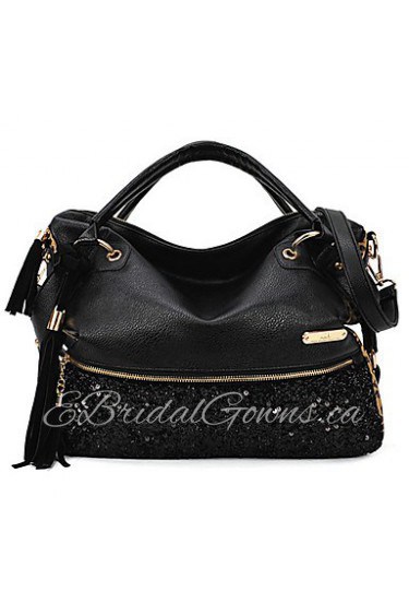 Women PU Shopper Tote Black / Animal Print