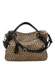 Women PU Shopper Tote Black / Animal Print