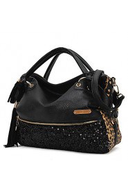 Women PU Shopper Tote Black / Animal Print