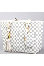 Women PU Shopper Tote White / Brown