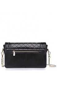 Women Real Genuine Cowhide Leather Baguette Clutch Purse Messenger Shoulder Hand Bag Chain Quilted Black