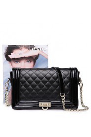 Women Real Genuine Cowhide Leather Baguette Clutch Purse Messenger Shoulder Hand Bag Chain Quilted Black