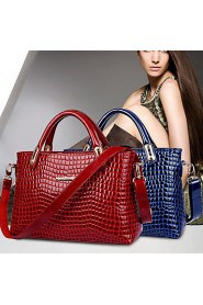 Women PU / Patent Leather Shopper Shoulder Bag / Tote Blue / Red / Black