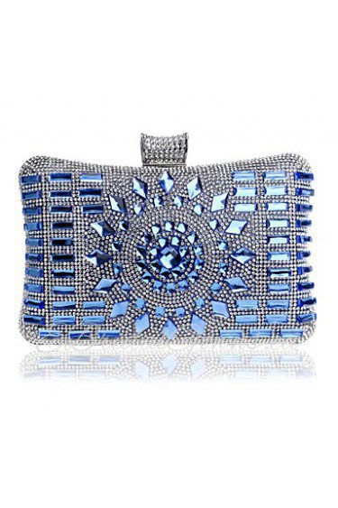 Women Metal Minaudiere Evening Bag Blue