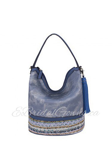 Women PU Shopper Tote Blue