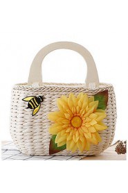 Women Straw Baguette Tote Beige