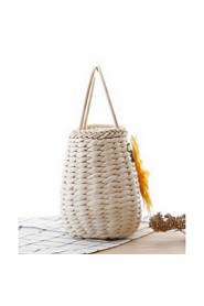 Women Straw Baguette Tote Beige