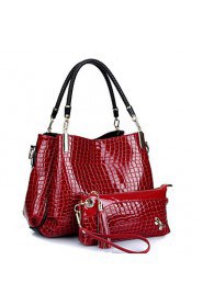 Women PU / Patent Leather Barrel Shoulder Bag / Tote Blue / Red / Black