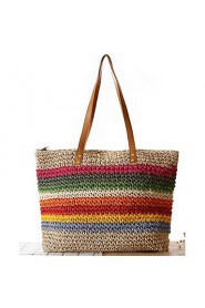 Women Straw Shopper Tote White / Beige