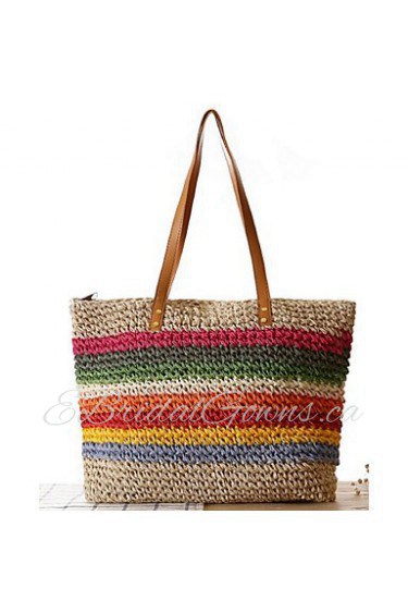 Women Straw Shopper Tote White / Beige