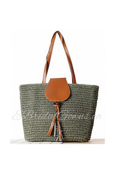 Women Straw Shopper Tote Beige / Blue / Green / Brown