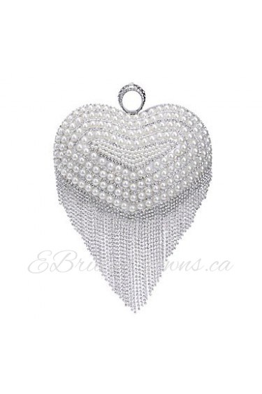 Women Tassel Heart shape Pearl Diamonds Evening Bag