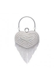 Women Tassel Heart shape Pearl Diamonds Evening Bag