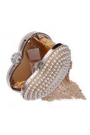 Women Tassel Heart shape Pearl Diamonds Evening Bag