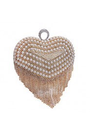 Women Tassel Heart shape Pearl Diamonds Evening Bag