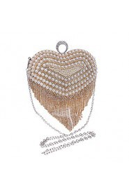 Women Tassel Heart shape Pearl Diamonds Evening Bag