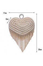 Women Tassel Heart shape Pearl Diamonds Evening Bag