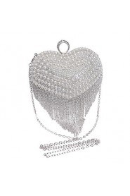 Women Tassel Heart shape Pearl Diamonds Evening Bag