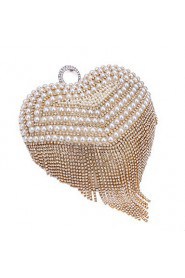 Women Tassel Heart shape Pearl Diamonds Evening Bag