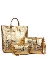 Women PU / Patent Leather Barrel Shoulder Bag / Tote Gold / Silver / Black