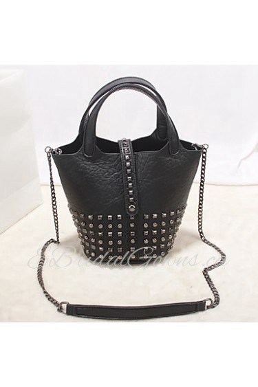 Women PU Barrel Shoulder Bag Gray / Black