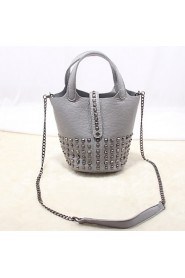 Women PU Barrel Shoulder Bag Gray / Black