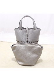 Women PU Barrel Shoulder Bag Gray / Black