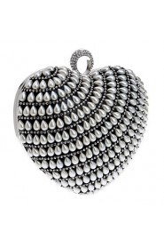 Women Heart shaped Pearl Diamonds Evening Bag