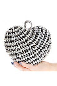 Women Heart shaped Pearl Diamonds Evening Bag