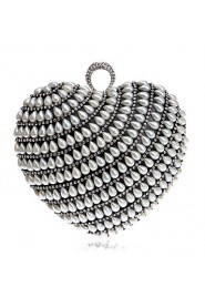 Women Heart shaped Pearl Diamonds Evening Bag