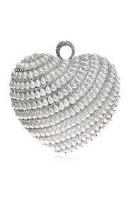 Women Heart shaped Pearl Diamonds Evening Bag