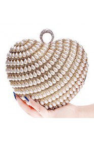 Women Heart shaped Pearl Diamonds Evening Bag