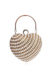 Women Heart shaped Pearl Diamonds Evening Bag