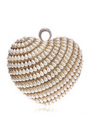 Women Heart shaped Pearl Diamonds Evening Bag