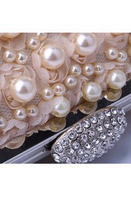 Women Pearl Lace Flowers Diamonds Evening Bag