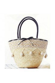 Women Straw Shopper Tote Beige