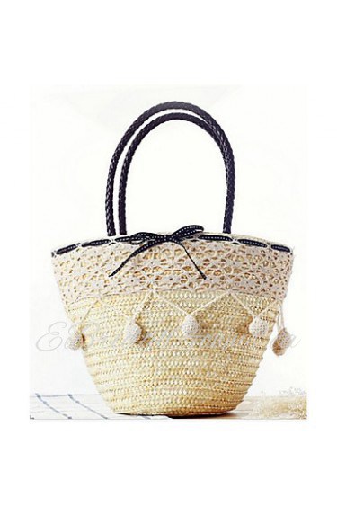 Women Straw Shopper Tote Beige