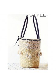 Women Straw Shopper Tote Beige