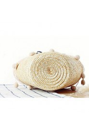 Women Straw Shopper Tote Beige