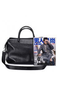 Men's Real Genuine Cowhide Leather Purse Satchel Shoulder Hand Bag Travel Weekender Outdoor Casual Tote Black