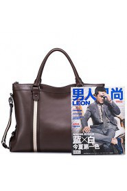 Men Real Genuine Cowhide Leather Purse Briefcase Hand Bag Portfolio Tote Laptop Stripes Blue / Brown / Black